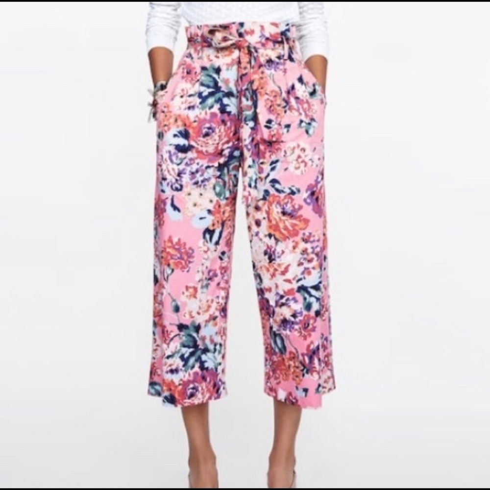 Zara high waisted Floral wide leg pants